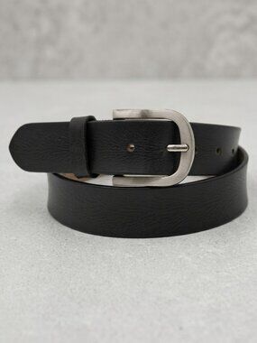 Genuine Leather Mens Black Casual Jeans Belts with Heavy Silver Buckle